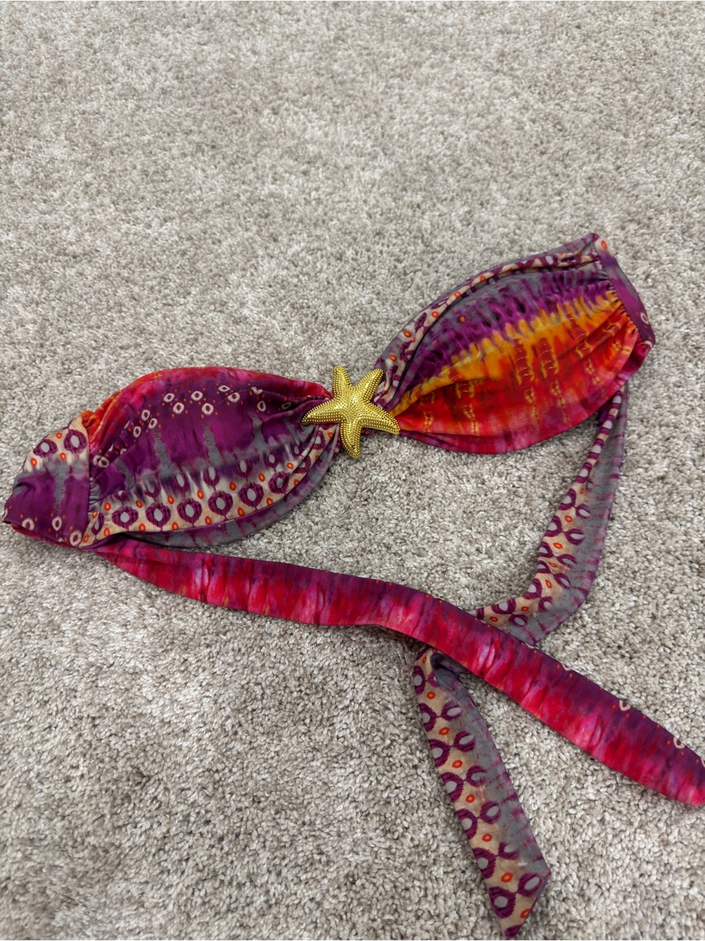 00s Miami Tropical Luli Fama Purple, Pink & Orange Starfish Bandeau Swim Top